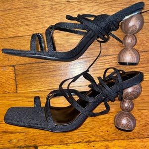 Black Lace-Up Sculpted High Heel Sandals